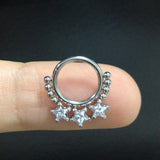 Surgical Steel Nose Ring Pentagram Zircon Clicker Hoop Body Piercing