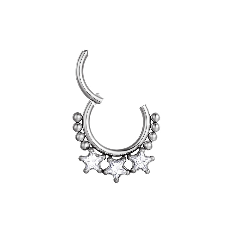 Surgical Steel Nose Ring Pentagram Zircon Clicker Hoop Body Piercing