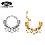 Surgical Steel Nose Ring Pentagram Zircon Clicker Hoop Body Piercing