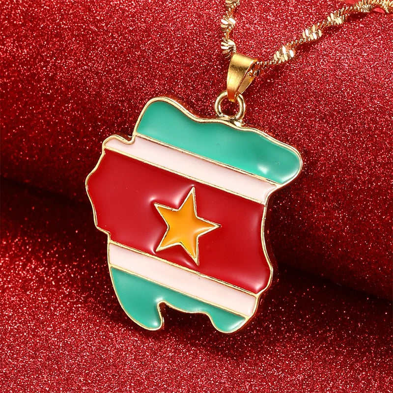 Suriname Map Flag Necklaces Sranan Charms Pendant Sarnam Jewelry