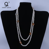 Sweater Chain Necklace Natural Stone Pearl Long
