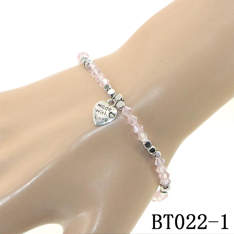 4mm Bead Crystals Bracelet Anklet Heart Pendant Alloy Accessories