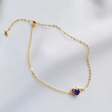 925 Silver Bracelet Purple Heart Zircon Pendant Girl Women Jewelry Gift