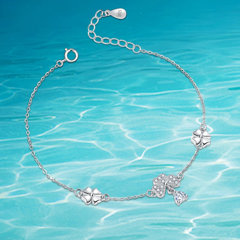 925 Silver Clover Bracelet & Bangles Zircon Charm Jewelry Gift