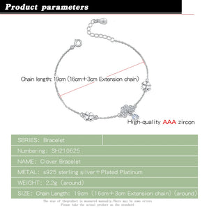 925 Silver Clover Bracelet & Bangles Zircon Charm Jewelry Gift