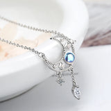 925 Silver Moonstone Star Tassel Necklace Women Choker Collares Colar De Prata