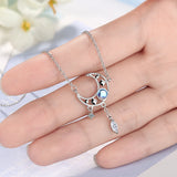 925 Silver Moonstone Star Tassel Necklace Women Choker Collares Colar De Prata