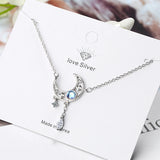 925 Silver Moonstone Star Tassel Necklace Women Choker Collares Colar De Prata