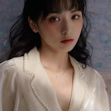 925 Silver Zircon Round Choker Necklace Set Wedding Gift NK069