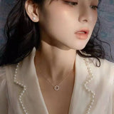925 Silver Zircon Round Choker Necklace Set Wedding Gift NK069
