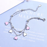 925 Silver Pink Glaze Cherry Blossom Heart Double Layer Chain Bracelet