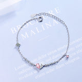 925 Sterling Silver Pink Zirconia Butterfly Chain Bracelet For Women