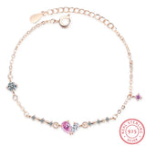 925 Sterling Silver Pink Zirconia Butterfly Chain Bracelet For Women