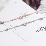 925 Sterling Silver Pink Zirconia Butterfly Chain Bracelet For Women