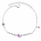 925 Sterling Silver Pink Zirconia Butterfly Chain Bracelet For Women
