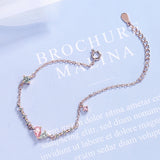 925 Sterling Silver Pink Zirconia Butterfly Chain Bracelet For Women