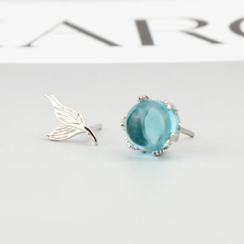 925 Silver Romantic Dolphin Tail with Sea Bead Stone for Women Girls