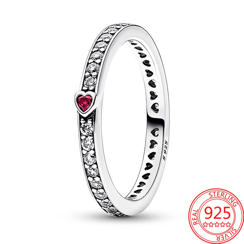 925 Silver Heart Hollow Red Heart Ring Women's Party Jewelry