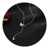 Silver Zircon Crystal Butterfly Necklace Choker for Women