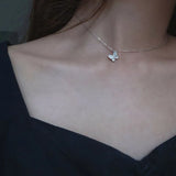 Silver Zircon Crystal Butterfly Necklace Choker for Women