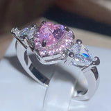 Pink Love Zirconia Ring 925 Stamp Jewelry Party Wedding Birthdays Gift
