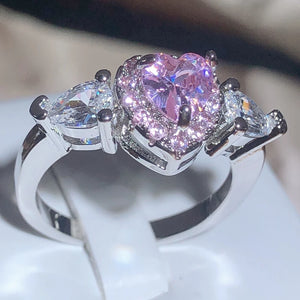 Pink Love Zirconia Ring 925 Stamp Jewelry Party Wedding Birthdays Gift