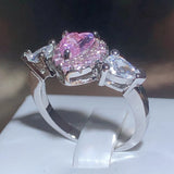 Pink Love Zirconia Ring 925 Stamp Jewelry Party Wedding Birthdays Gift