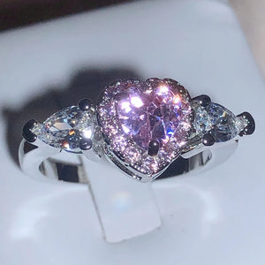 Pink Love Zirconia Ring 925 Stamp Jewelry Party Wedding Birthdays Gift
