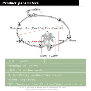 Sweet Beach Coconut Tree Bracelet 925 Sterling Silver Tree Bracelet For Women