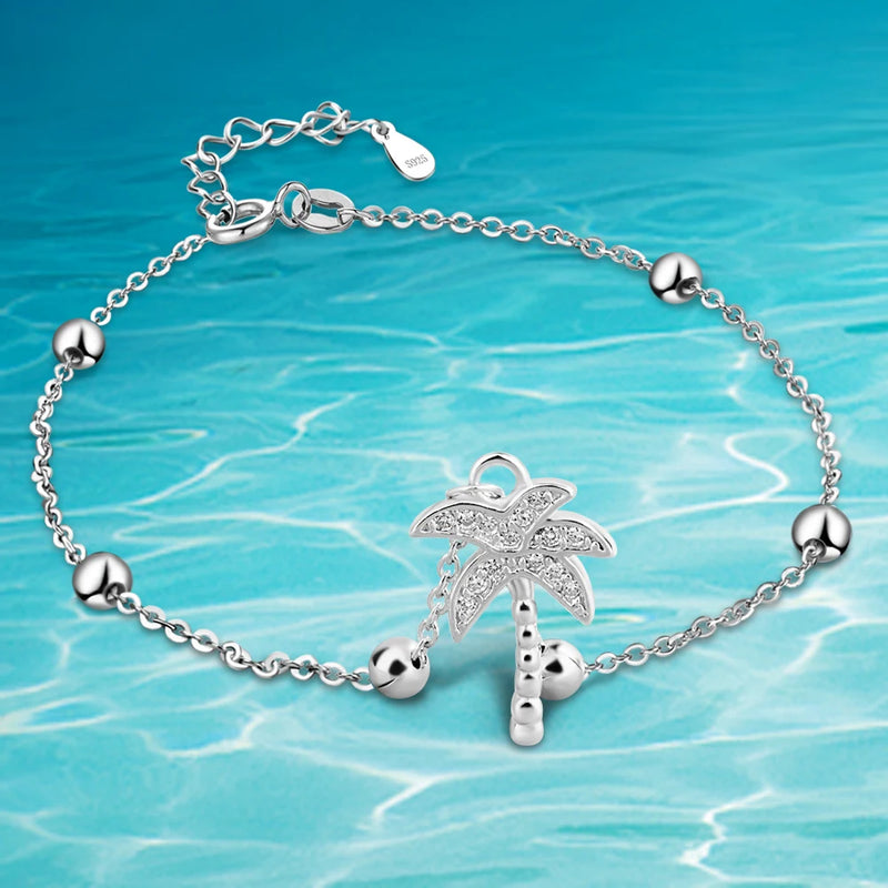 Sweet Beach Coconut Tree Bracelet 925 Sterling Silver Tree Bracelet For Women