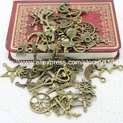 Sweet Bell 100pcs Mixed Assorted Carved Charms Pendants Beads Alloy Pandent