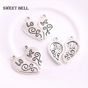 Sweet Bell 20 Antique Carving Heart Charms Jewelry Findings 4A613