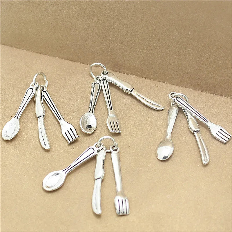 Sweet Bell 30 Sets Antique Fork Spoon Jewelry Findings DIY Charms D1053