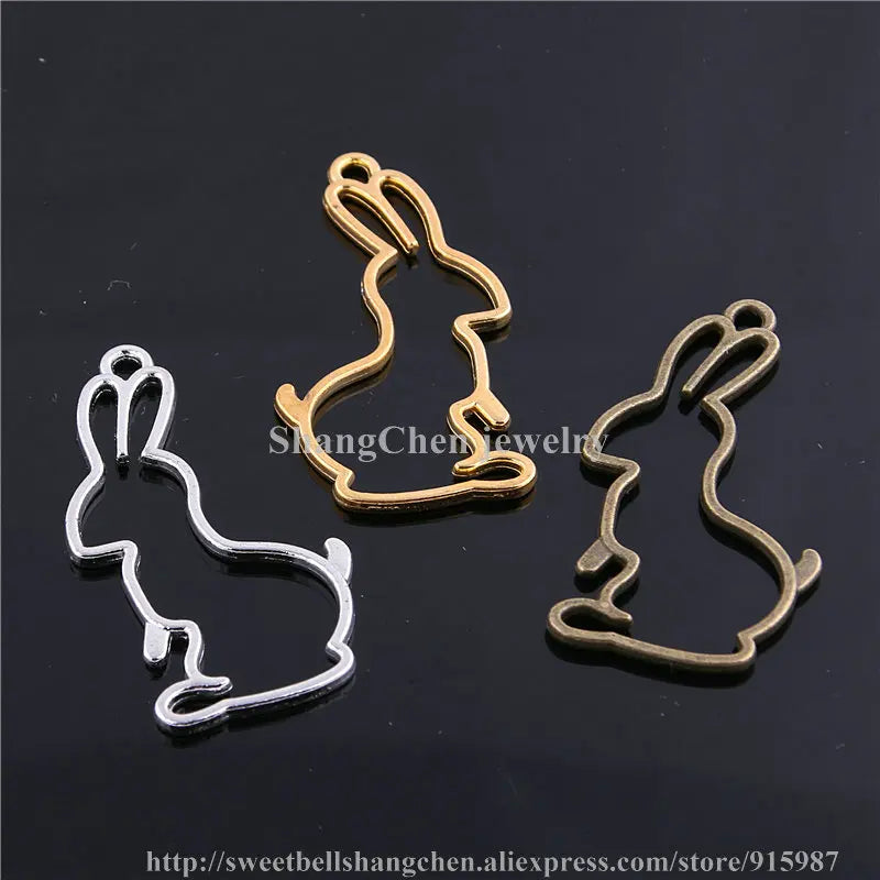 30pcs Three Alloy Hollow Rabbit Charm Pendant Jewelry Making
