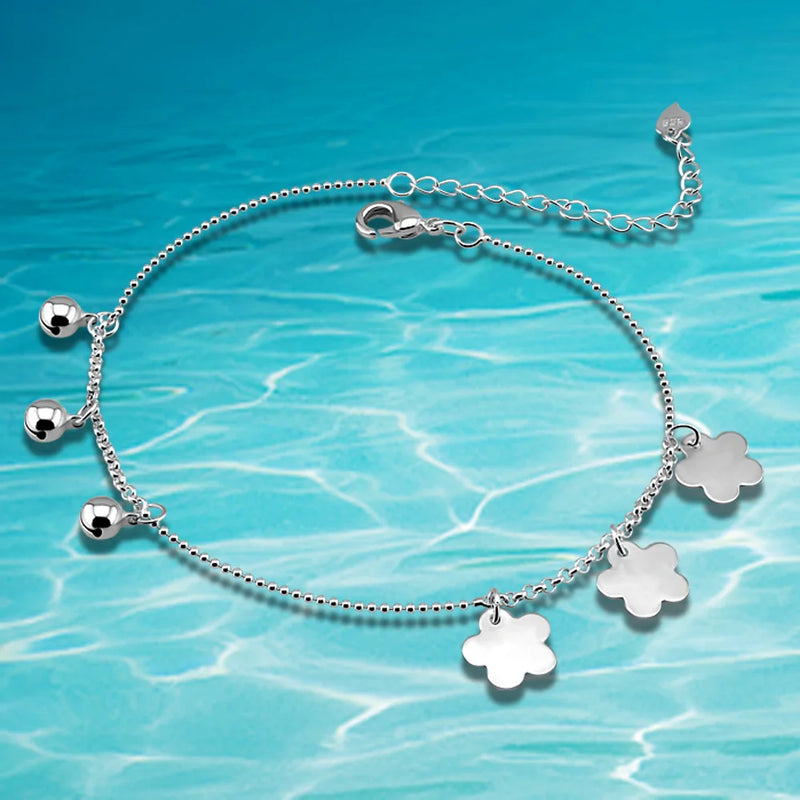 Snowflake Bell Anklet 925 Sterling Silver Women Foot Ornaments