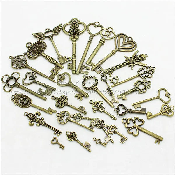Sweet Bell Antique Bronze Metal Mixed Key Charms DIY Pendant Making 30pcs