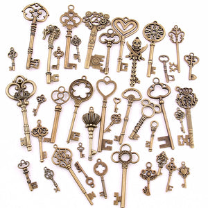 Sweet Bell Antique Bronze Metal Mixed Key Charms DIY Pendant Making 30pcs