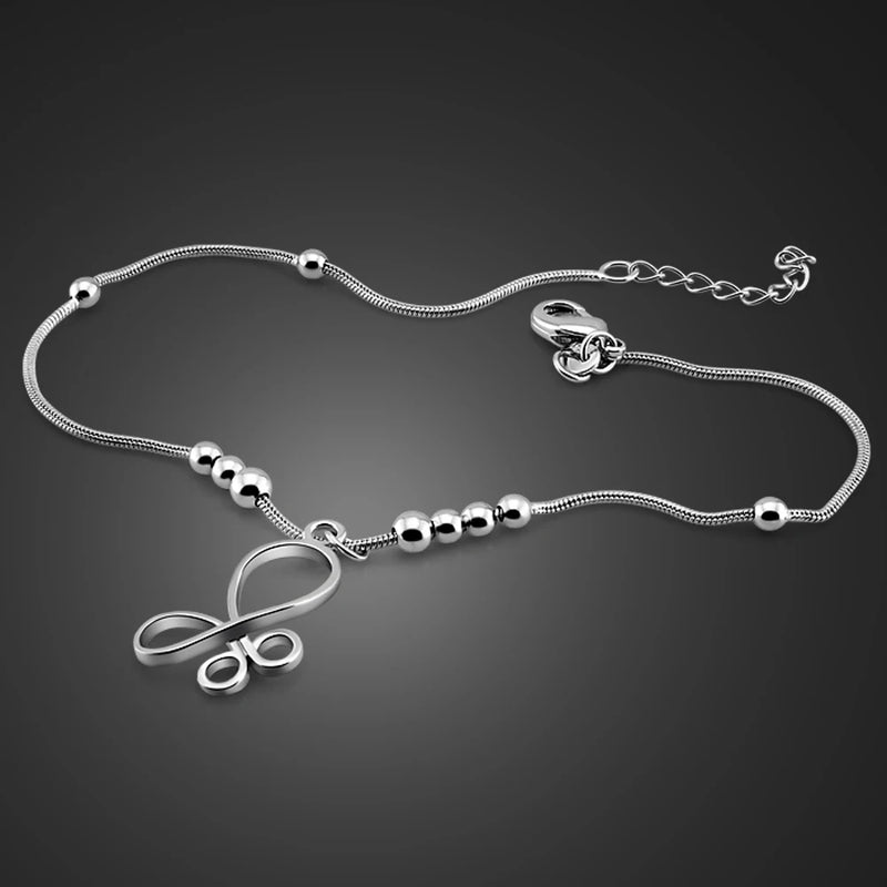 Sterling Silver Bow Pendant Anklet Leg Bracelet for Women