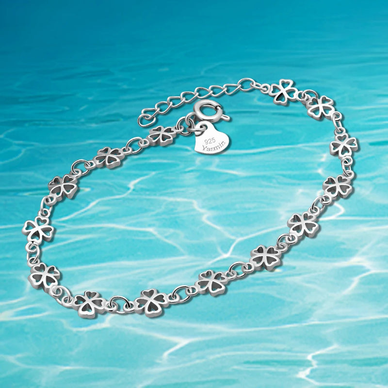Bright Leaf Bracelet 925 Sterling Silver Four-leaf Clover Bracelet for Women