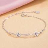 Cherry Blossom Bracelet 925 Sterling Silver Shining Flowers Charm Lady Jewelry