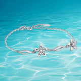 Cherry Blossom Bracelet 925 Sterling Silver Shining Flowers Charm Lady Jewelry