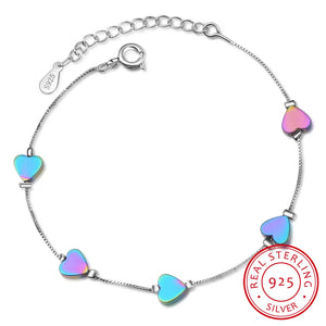 Colorful Love Heart 925 Sterling Silver Bracelet For Women Fine Jewelry