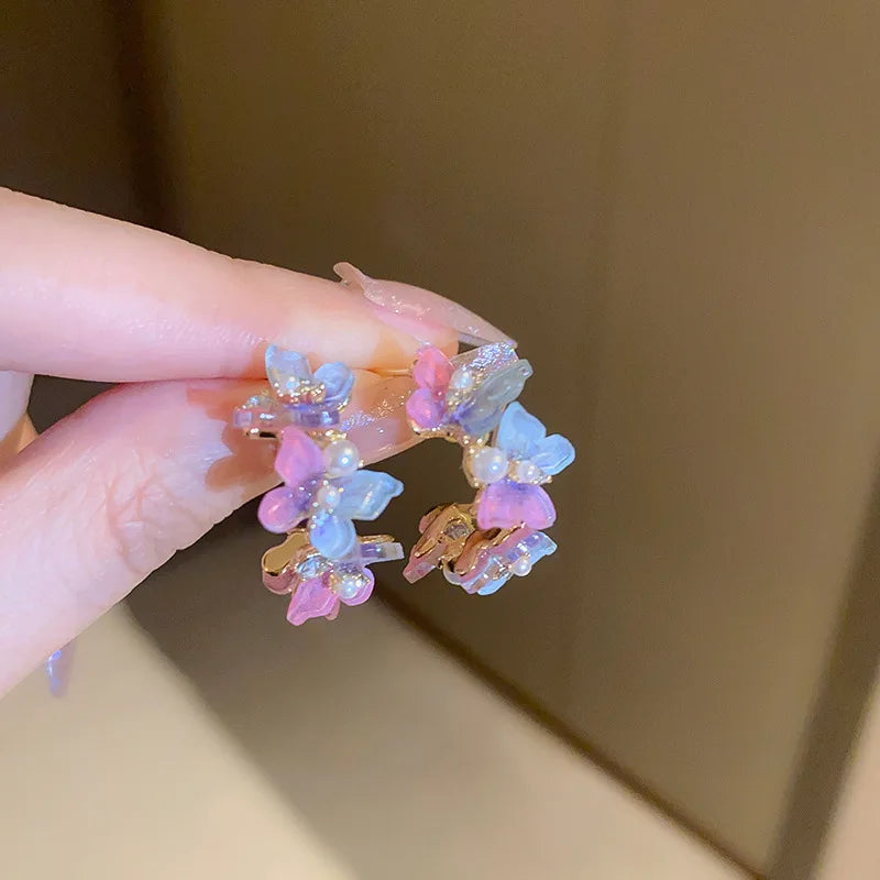 Colorful Acrylic Pearl Butterfly Geometric Hoop Earrings