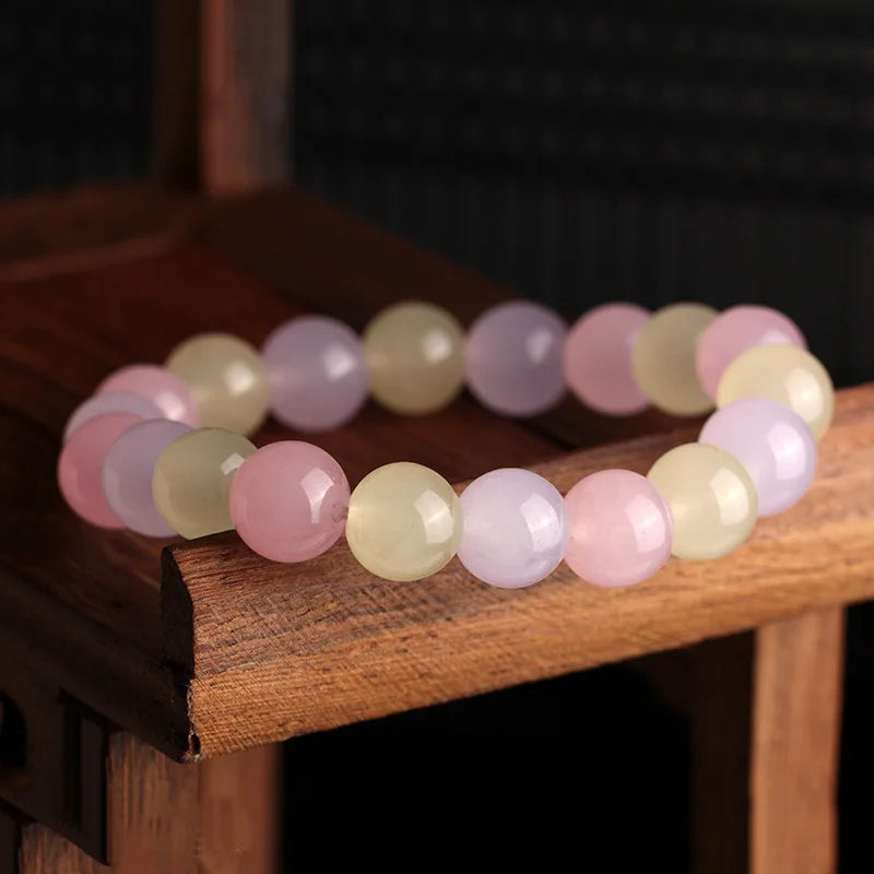 Three-colour Chalcedony Crystal Bracelet - Small Fresh Hand String Jewelry