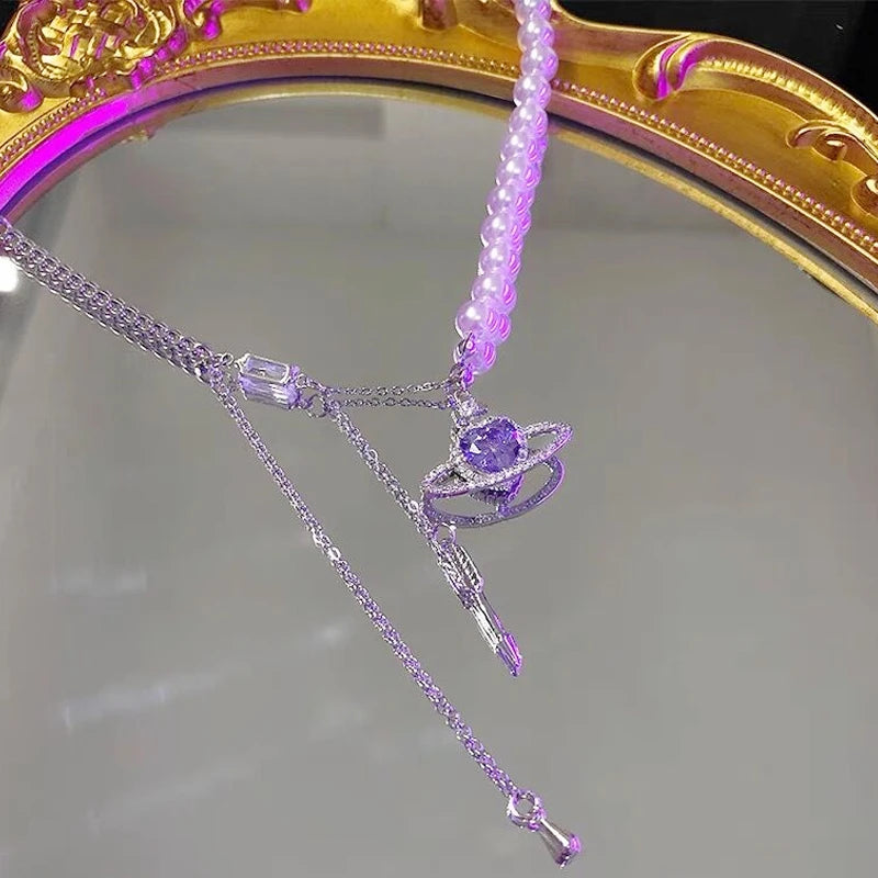 Sweet Personality Pearl Heart Necklace Charm Crystal Love Choker Chain