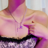 Sweet Personality Pearl Heart Necklace Charm Crystal Love Choker Chain