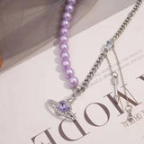 Sweet Personality Pearl Heart Necklace Charm Crystal Love Choker Chain