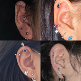 Stainless Steel Cross Moon Cartilage Stud Earrings