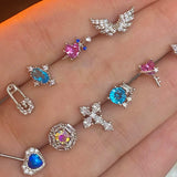 Stainless Steel Cross Moon Cartilage Stud Earrings