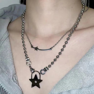 Y2K Accessories Star Pentagram Pendant Necklace Set